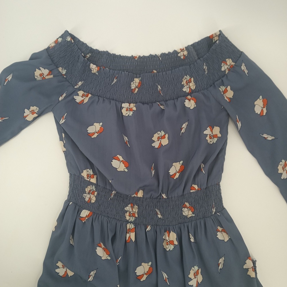 Abercrombie & Fitch Blue Floral Off Shoulder Smocked Dress Lace‎ Trim XS
